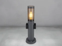 LED Sockelleuchte aus Edelstahl in Anthrazit mit zwei Steckdosen, Höhe 45cm