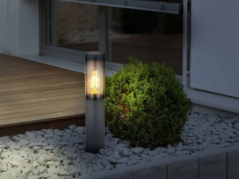 LED Sockelleuchte aus Edelstahl in Anthrazit & Rauchfarben, Höhe 45cm
