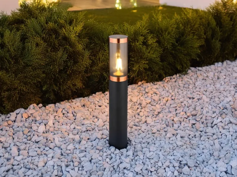 LED Sockelleuchte aus Edelstahl in Schwarz & Kupfer, Höhe 45cm