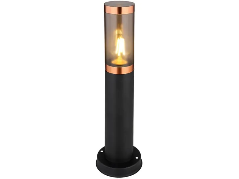 LED Sockelleuchte aus Edelstahl in Schwarz & Kupfer, Höhe 45cm