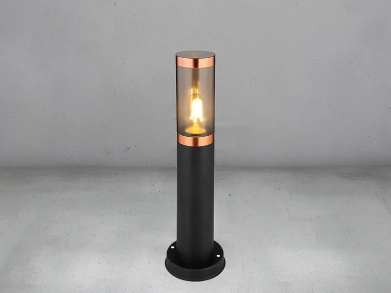 LED Sockelleuchte aus Edelstahl in Schwarz & Kupfer, Höhe 45cm