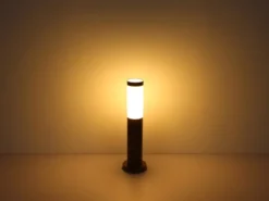 LED Sockelleuchte aus Edelstahl in Holzoptik, Höhe 45cm