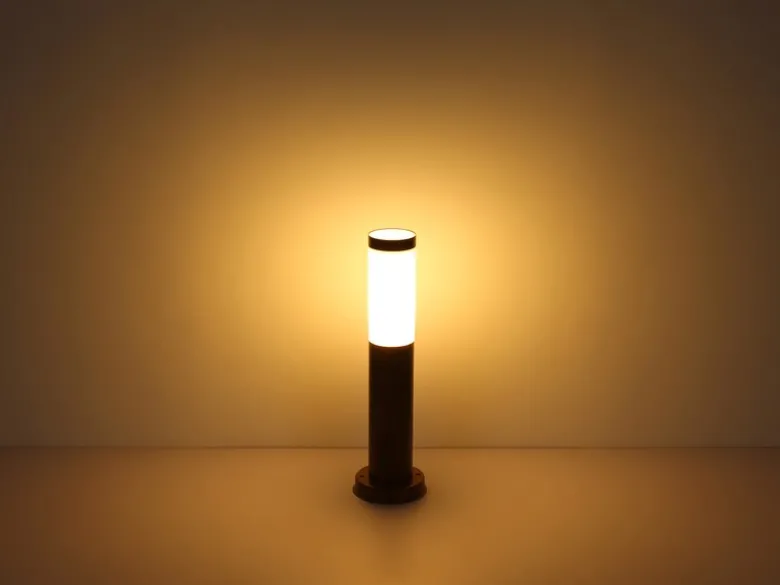 LED Sockelleuchte aus Edelstahl in Holzoptik, Höhe 45cm