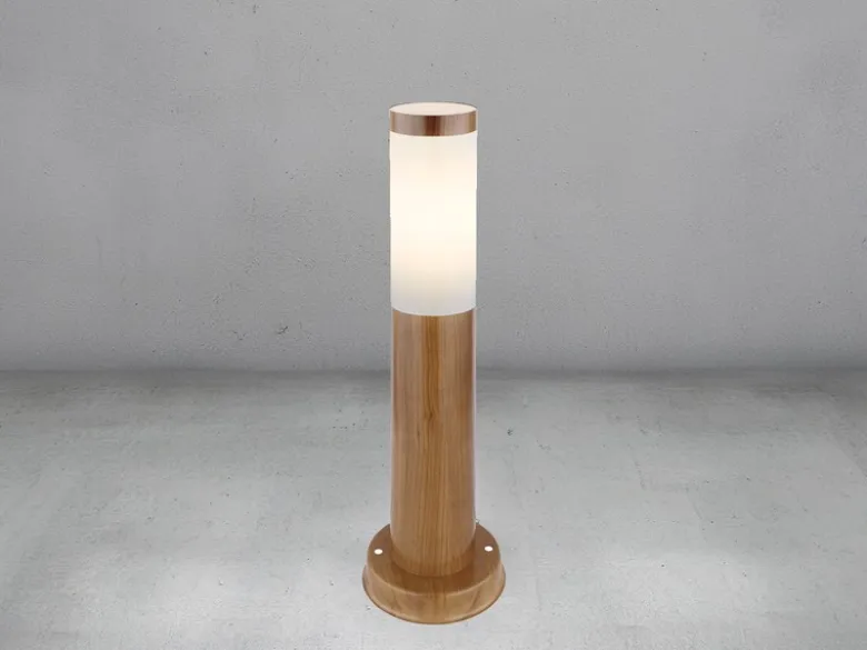 LED Sockelleuchte aus Edelstahl in Holzoptik, Höhe 45cm