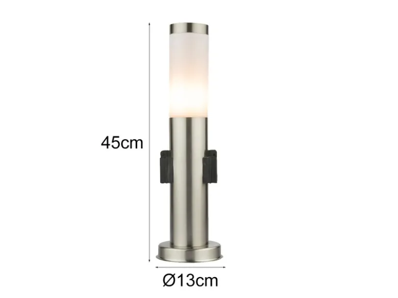 LED Sockelleuchte aus Edelstahl in Silber mit zwei Steckdosen, Höhe 45cm