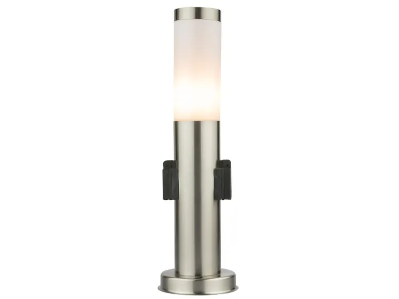 LED Sockelleuchte aus Edelstahl in Silber mit zwei Steckdosen, Höhe 45cm