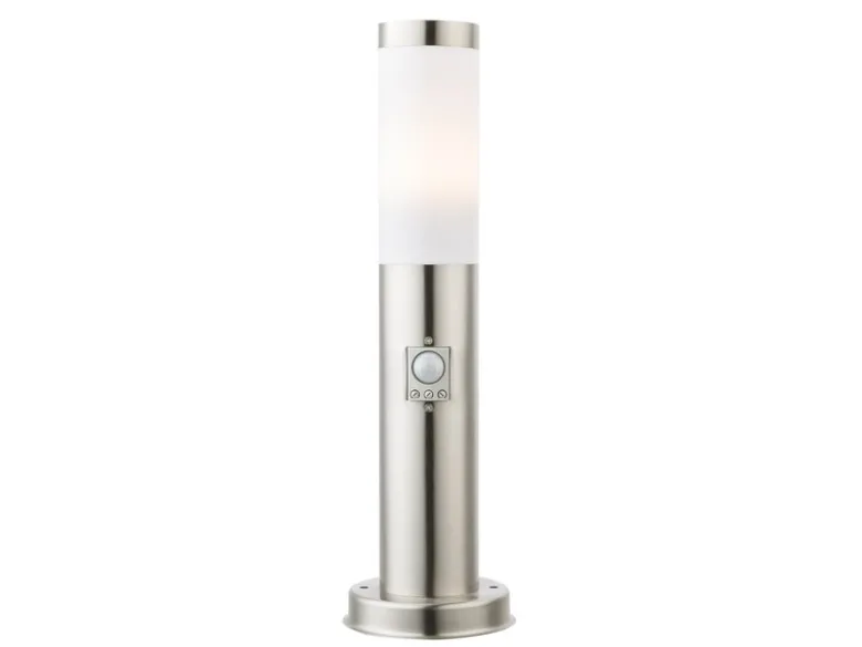 LED Sockelleuchte aus Edelstahl Silber mit Bewegungsmelder, Höhe 45cm