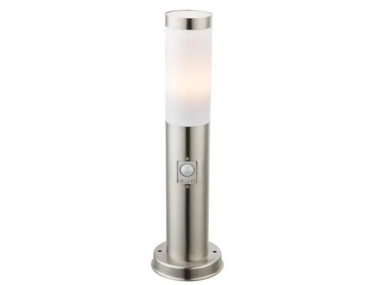 LED Sockelleuchte aus Edelstahl Silber mit Bewegungsmelder, Höhe 45cm