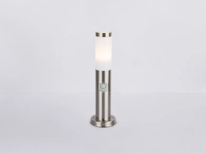 LED Sockelleuchte aus Edelstahl Silber mit Bewegungsmelder, Höhe 45cm