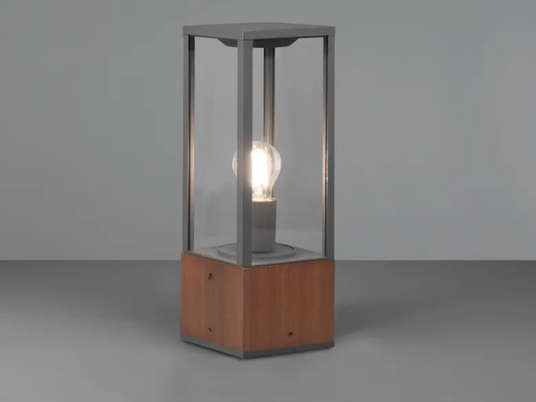 LED Sockelleuchte aus Naturholz mit Aluminium in Anthrazit Höhe 40cm