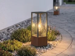 LED Sockelleuchte aus Naturholz mit Aluminium in Anthrazit Höhe 40cm