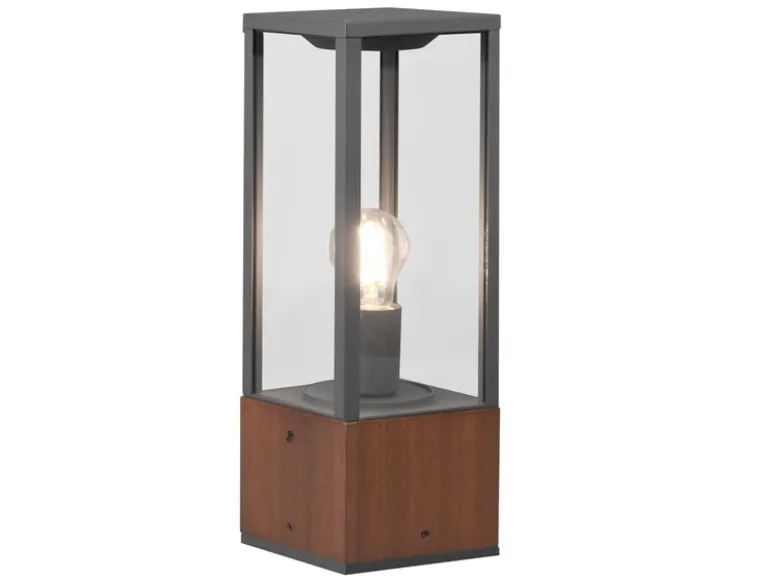 LED Sockelleuchte aus Naturholz mit Aluminium in Anthrazit Höhe 40cm