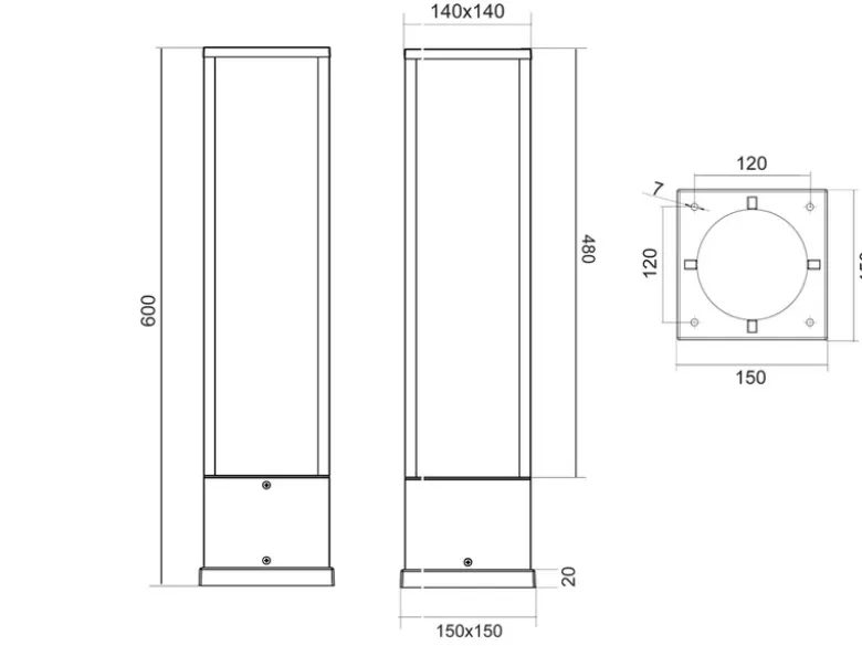 LED Sockelleuchte 2er Set eckig in Anthrazit, Höhe 60cm, IP54