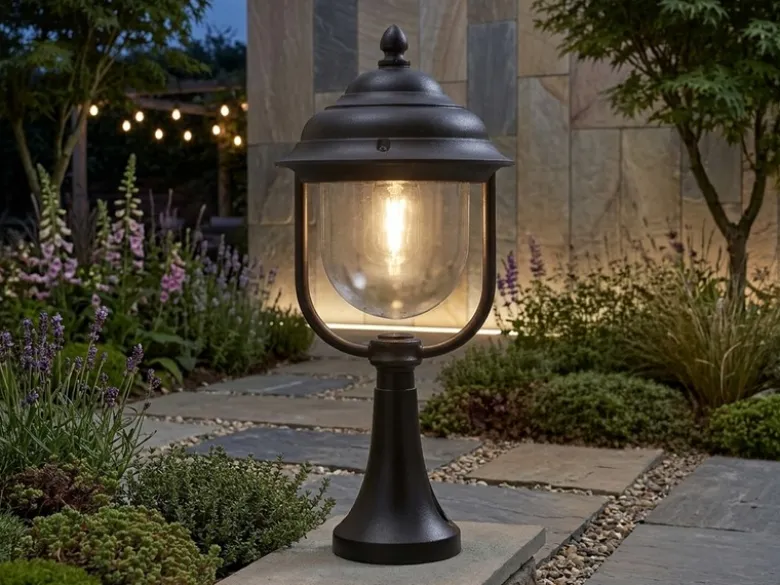 LED Sockelleuchte, Gartenlaterne im Landhausstil Schwarz, Höhe 54cm