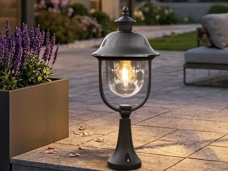 LED Sockelleuchte, Gartenlaterne im Landhausstil Schwarz Silber, Höhe 54cm