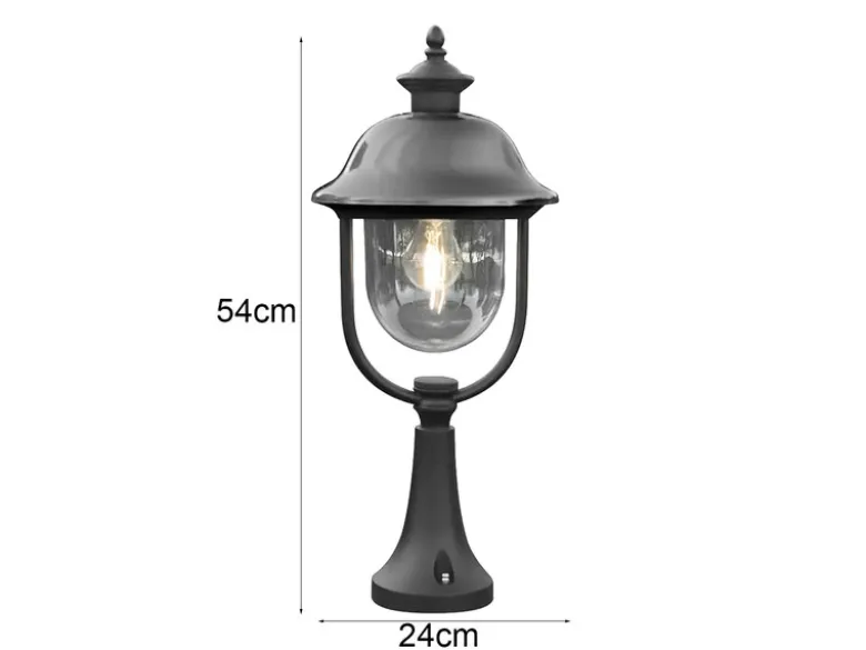LED Sockelleuchte, Gartenlaterne im Landhausstil Schwarz Silber, Höhe 54cm