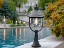 LED Sockelleuchte, Gartenlaterne im Landhausstil Schwarz Silber, Höhe 54cm