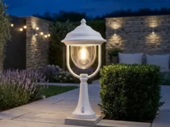 LED Sockelleuchte, Gartenlaterne im Landhausstil Weiß, Höhe 54cm