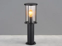 LED Sockelleuchte Gartenlaterne aus Edelstahl mit Rauchglas, Höhe 45cm