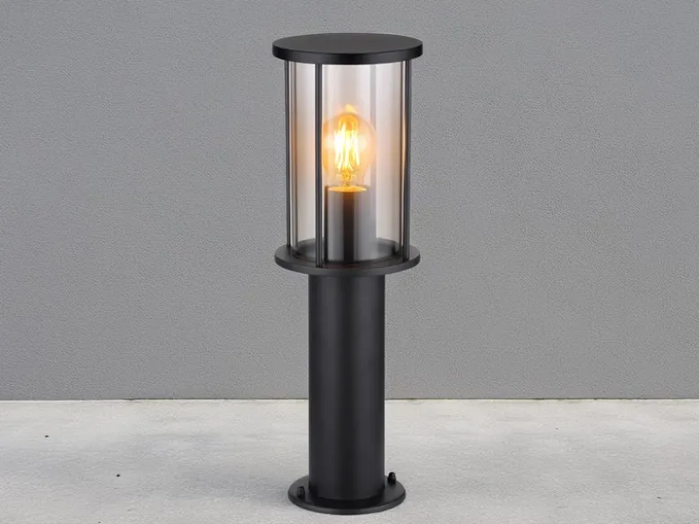 LED Sockelleuchte Gartenlaterne aus Edelstahl mit Rauchglas, Höhe 45cm