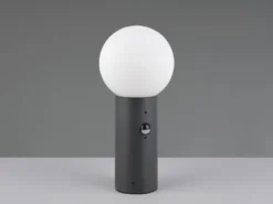 LED Sockelleuchte in Anthrazit mit Glaskugel & Bewegungsmelder, Höhe 40cm