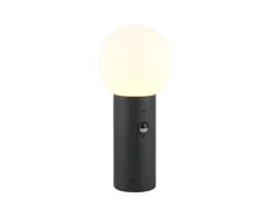 LED Sockelleuchte in Anthrazit mit Glaskugel & Bewegungsmelder, Höhe 40cm