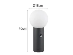 LED Sockelleuchte in Anthrazit mit Glaskugel & Bewegungsmelder, Höhe 40cm