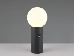 LED Sockelleuchte in Anthrazit mit Glaskugel & Bewegungsmelder, Höhe 40cm