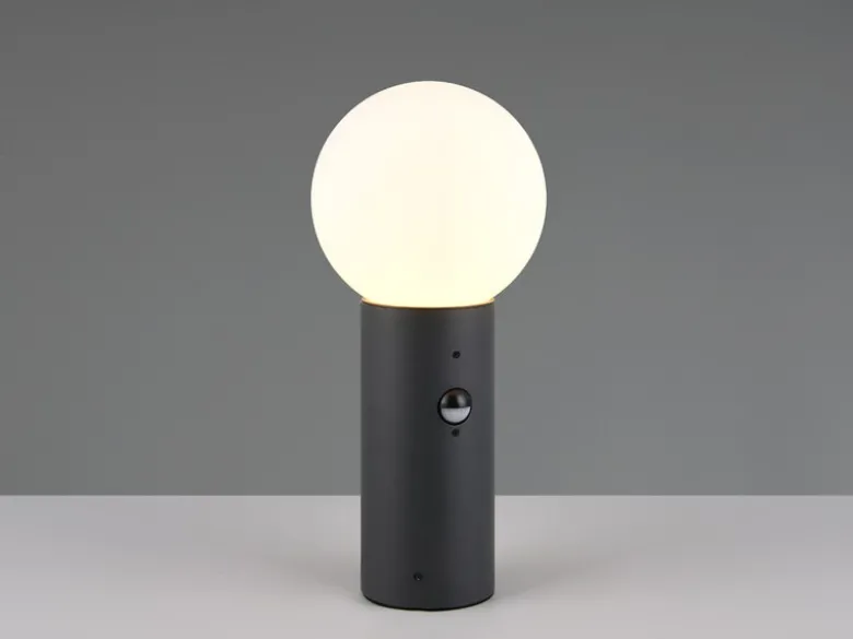 LED Sockelleuchte in Anthrazit mit Glaskugel & Bewegungsmelder, Höhe 40cm