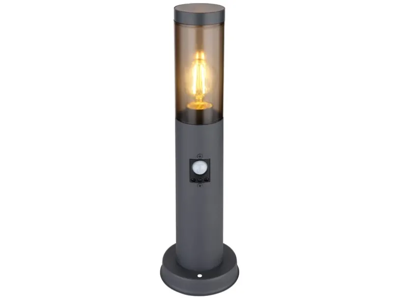 LED Sockelleuchte in Anthrazit & Rauch mit Bewegungsmelder, Höhe 45cm