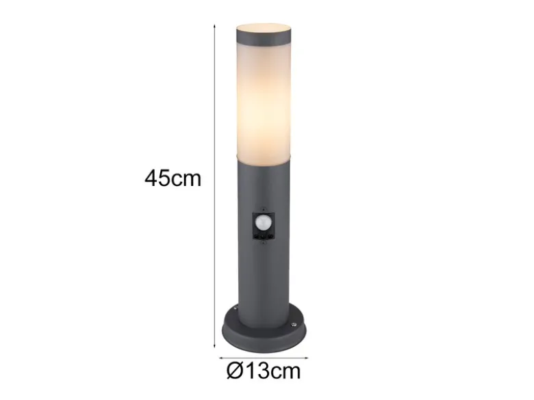 LED Sockelleuchte in Anthrazit & Opal mit Bewegungsmelder, Höhe 45cm