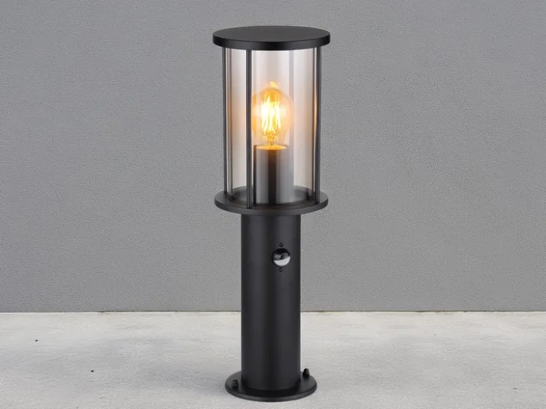 LED Sockelleuchte mit Bewegungsmelder aus Edelstahl mit Rauchglas, H: 45cm