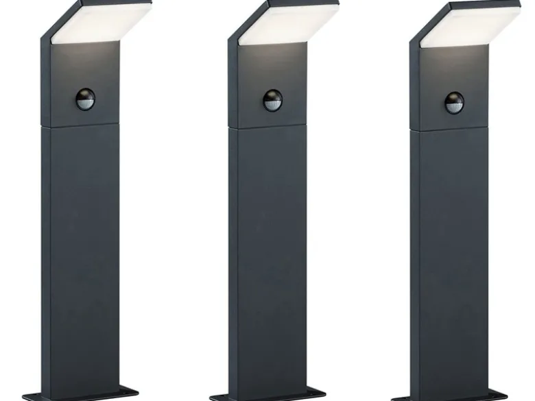 LED Sockelleuchten mit Bewegungsmelder 3er SET, Anthrazit, IP54, H50 cm