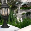 LED Sockelleuchte nostalgische Laterne Aluminium Schwarz, Höhe 49cm