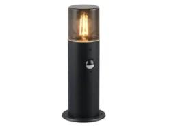 LED Sockelleuchte Schwarz Rauchgrau mit Bewegungsmelder, Höhe 30cm