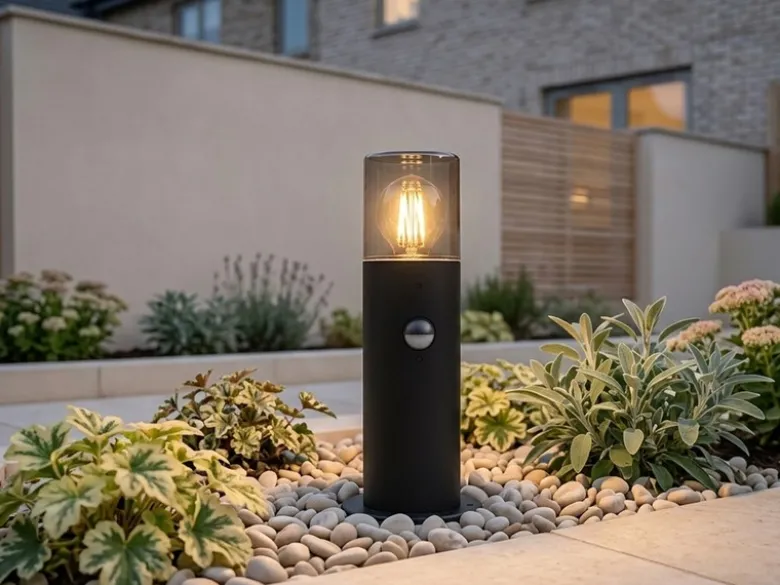 LED Sockelleuchte Schwarz Rauchgrau mit Bewegungsmelder, Höhe 30cm