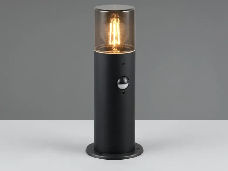 LED Sockelleuchte Schwarz Rauchgrau mit Bewegungsmelder, Höhe 30cm