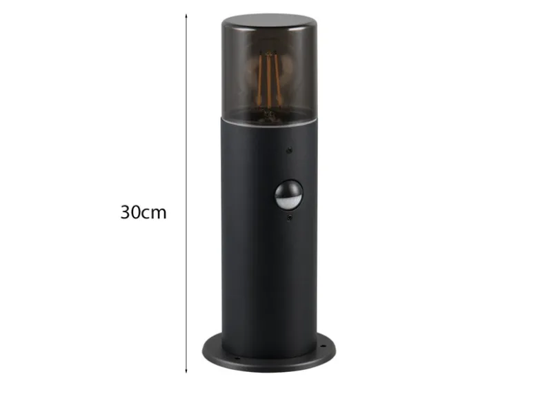 LED Sockelleuchte Schwarz Rauchgrau mit Bewegungsmelder, Höhe 30cm