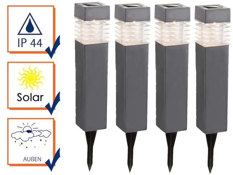LED Solarbeleuchtung - Erdspießleuchten im 4er SET aus Kunststoff