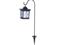 LED Solar Erdspießleuchte mit aufgehängter Laterne, Schwarz Höhe 68cm