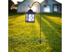 LED Solar Erdspießleuchte mit aufgehängter Laterne, Schwarz Höhe 68cm