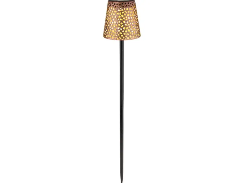 LED Solar Erdspießleuchte mit Dekorstanzungen in Kupfer-Gold, Höhe 70cm