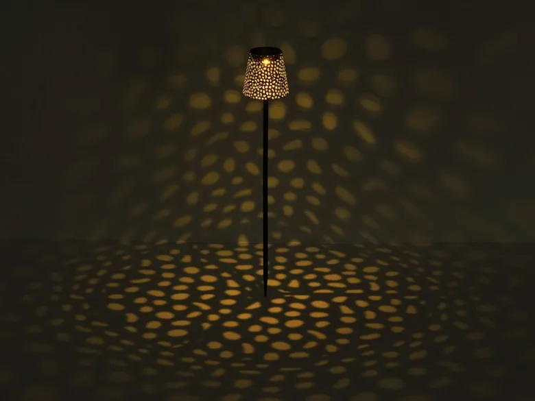 LED Solar Erdspießleuchte mit Dekorstanzungen in Kupfer-Gold, Höhe 70cm