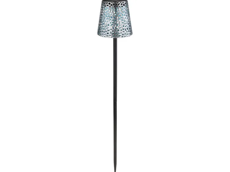 LED Solar Erdspießleuchte mit Dekorstanzungen in Silber-Blau, Höhe 70cm