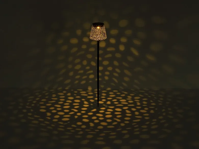 LED Solar Erdspießleuchte mit Dekorstanzungen in Silber-Blau, Höhe 70cm