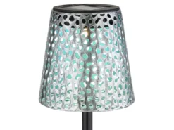 LED Solar Erdspießleuchte mit Dekorstanzungen in Silber-Blau, Höhe 70cm