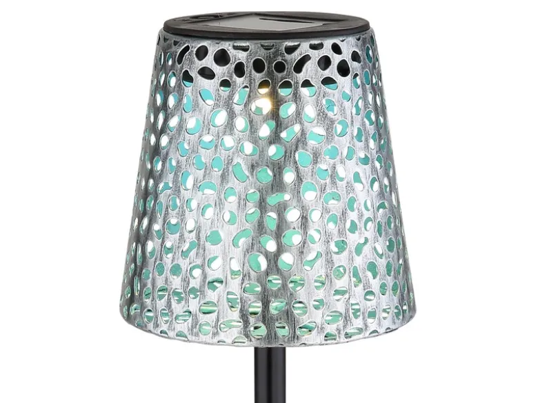 LED Solar Erdspießleuchte mit Dekorstanzungen in Silber-Blau, Höhe 70cm