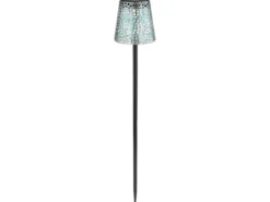 LED Solar Erdspießleuchte mit Dekorstanzungen in Silber-Blau, Höhe 70cm
