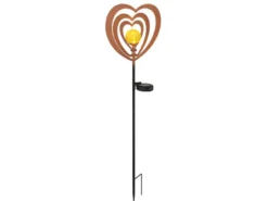 LED Solar Gartenstecker mit drehbaren Herzen & Erdspieß in Rostoptik, Höhe 82cm