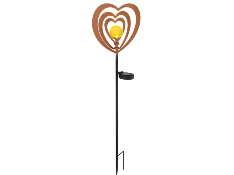 LED Solar Gartenstecker mit drehbaren Herzen & Erdspieß in Rostoptik, Höhe 82cm